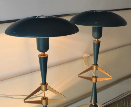 Pair of Philips Dark Green 'UFO' Table Lights